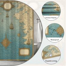 Nautical Vintage Shower Curtain With  And Design - White - View 2