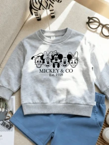 Disney Mickey Mouse Friends Line Pattern Printed, Soft And Warm Boys' Hoodie, Suitable For Boys' Daily Wear, Parent-Child Outings And Other Scenarios. - 灰色 - 查看 2