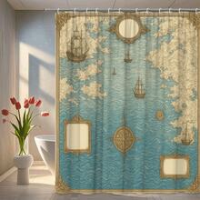 Nautical Vintage Shower Curtain With  And Design - White - View 7