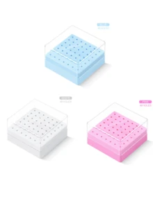 49孔方形美甲钻头收纳展示盒，防尘美甲工具整理盒，孔位整齐，有白色、粉色和蓝色三种颜色可选，适用于专业美甲用品收纳。 - 彩色 - 查看 4