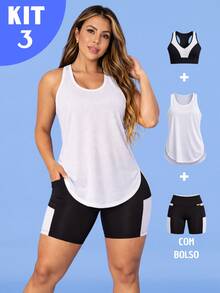 Kit Of 3: Women's Fitness Set - Top, Shorts, Pocket Tank Top, Dry Fit, Gym - Tarelles - 白色 - 查看 8