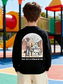 Disney Toy Story Double-Sided Print Fall/Winter Kids' Crewneck Sweatshirt Perfect For Boys' Everyday Play Long-Sleeve Top Ideal As A Christmas Gift - màu đen - Xem 3
