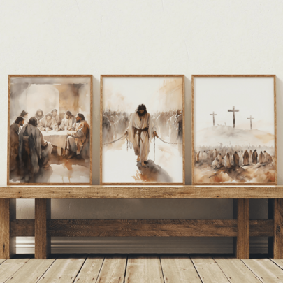 3pcs/Set Vintage Wall Art Poster, Jesus Canvas Art Set - Waterproof, Religious Wall Decor, Spring Wall Art, Easter Decor, Easter Poster, Farmhouse Decor, Framed Or Unframed, Room Decor, Home Decor, College Dorm Apartment Decor, Gifts For Wall Decoration In Hotel, Home, Living Room, Bedroom, Bathroom And Office