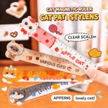 4pcs Cartoon Cat Magnetic Bookmarks Ruler, Cute & Aesthetic Student Stationery Small Gift,Rulers - 4pcs/random - View 1