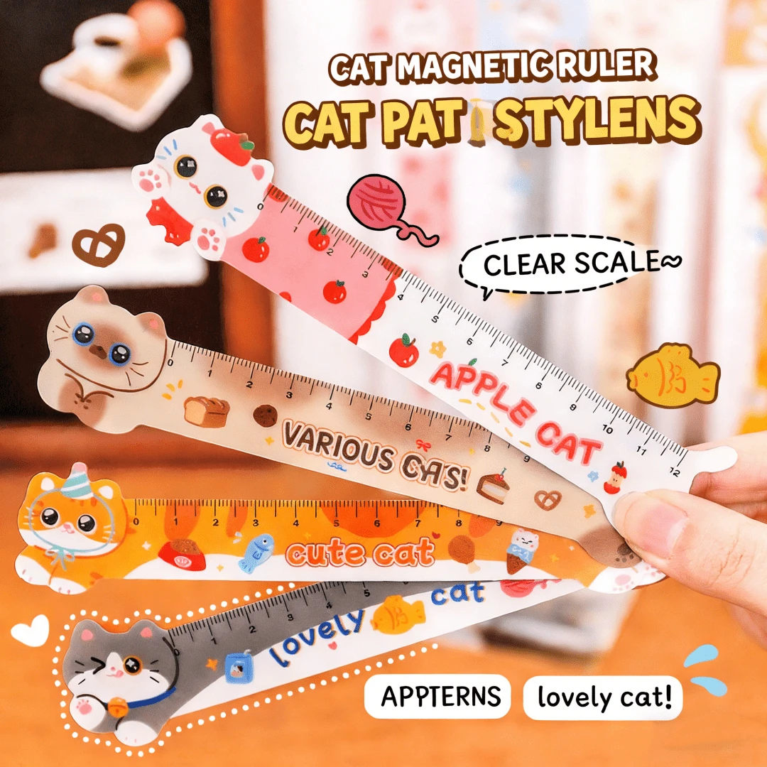 4pcs Cartoon Cat Magnetic Bookmarks Ruler, Cute & Aesthetic Student Stationery Small Gift,Rulers - 4pcs/random - View 1