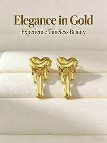 Stainless Steel Gold-Plated Ear Studs, Concave-Convex Texture, Low Allergenic, Nickel-Free, Heart-Shaped Ear Studs, Thick Gold Lady's Ear Studs, Fashionable Declaration Geometric Texture Lightweight Anti-Allergy Ear Studs, Retro Jewelry Dance Party Gifts, Lady's Ear Studs, Fashionable Heavy And Unique Pendant Ear Studs, Lady's Gold Earring Set, Exquisite Gold-Plated Pendant Ear Studs, Anti-Allergy Ear Studs, Fashionable Jewelry, Lady's Gifts - Multicolor - View 4