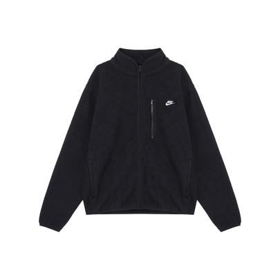  Nike Club 休閒時尚簡約拉鍊長袖抓絨衣 男款 黑色