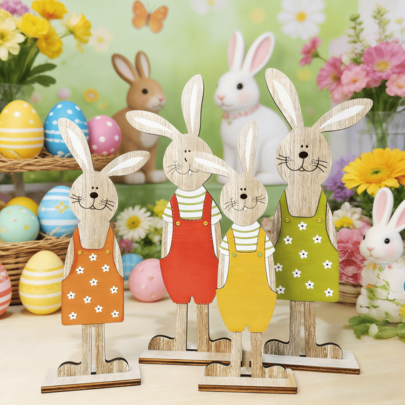 2pcs 2D Flat Wooden Decorative Plaques, Easter, Thanksgiving, Party Decor, Perfect Holiday Gift, Home Decor, Garden Farmhouse Decor, Vintage, Easter Wooden Rabbit Decor, Home Rabbit Decor Crafts, Painted Wooden Family Decor, Holiday Party Decor, Rustic Home Decor, Easter Home Gift, Scene Setting, Decorative Signs And Plaques