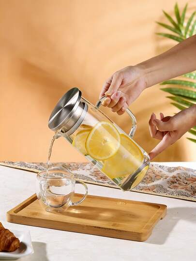 1pc Heat-Resistant Glass Teapot With Lid, 1200ml Juice/Iced Tea Dispenser With Handle, Suitable For Homemade Juice And Iced Tea, Kitchen Essential, Modern Design, High-Quality Glass, Fits Juice, Lemonade, Coffee, Milk, Suitable For Home, Restaurant, Hotel, Cafe, Office, Suitable For All, Birthday Gift, Gift For Family, Valentine's Day Gift, Thanksgiving Gift