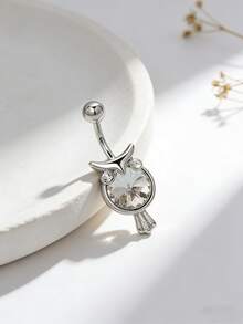 1pc Fashionable Owl Navel Ring, Women's Body Piercing Jewelry Suitable For Casual, Beach, Party Outfits - Silver - View 1