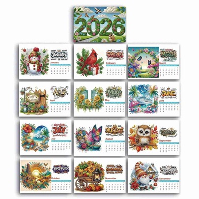 DIY Diamond Art 2026 Calendar Kit, Desktop Ornament For Home & Office Decoration