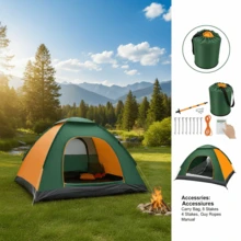 Instant Pop Up Camping Tent - Easy Quick Setup Waterproof Portable Outdoor Shelter For Family Hiking Beach In Orange Green - Xanh lá và cam - Xem 2