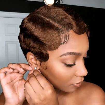 Short Vintage Finger Waves Pixie Cut Wig 13x4 Lace Frontal Remy Human Hair Wig Pre Plucked Human Hair For Women