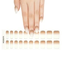 一盒20片装，天然持久，经典情人节DIY杏色渐变银边简约多色美甲凝胶贴纸，易于佩戴和卸除，UV固化美甲凝胶贴纸，适用于长指甲 - 彩色 - 查看 4