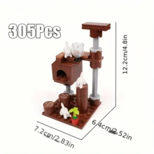 305片MOC小颗粒积木散件猫屋、攀爬架、宠物、蓝猫、白猫配件 - 彩色 - 查看 4