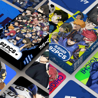 60张蓝色锁子甲足球Lomo卡片+32张贴纸，盒装高清照片卡，动漫周边，圣诞礼物，小礼物，收藏品，装饰品