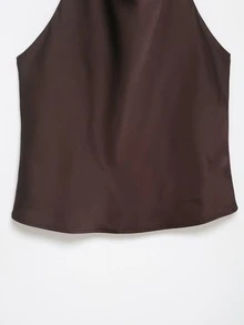 Seelio 夏季新款女士时尚缎面质感优雅吊带上衣 - 棕色 - 查看 9