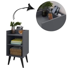 Compacta Max Bedside Table With Niche And Cell Phone Holder - Grey - View 7