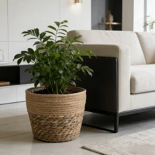 北欧风手工编织草编花盆套装，绿植收纳篮，带防水内衬，有大/中/小三种尺寸可选，适用于客厅和阳台装饰 - A - 查看 6