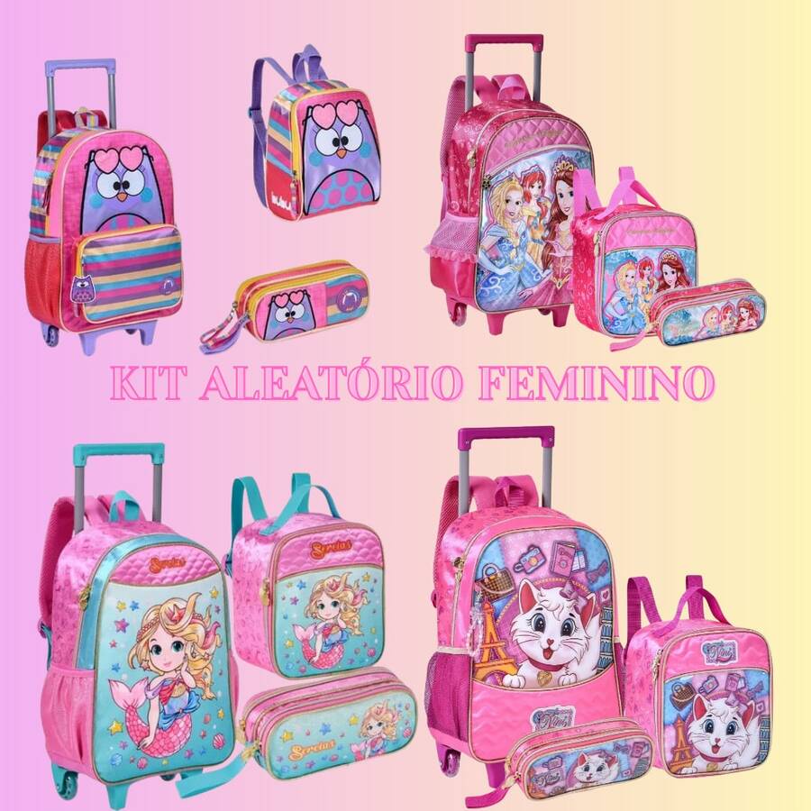 Girls' Wheeled Backpack, Lunchbox And Pencil Case Set, Random Selection, Subject To Print Availability In Stock. - 粉色 - 查看 1