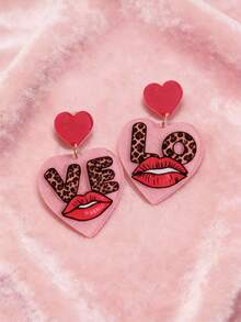 Pink Snail 1 Pair Creative Red Lip & Heart Acrylic Drop Dangle Earrings, Funny Statement Earrings For Women, Girls, Suitable For Valentine's Day, Summer, Winter, Vacation, Holiday, Beach Party, Gifts For Her, Couples - Red Lips and a Heart - View 5