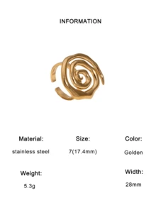 1枚简约独特镀层不锈钢螺旋条纹几何开口戒指，适合女性日常、派对和约会佩戴。 - 彩色 - 查看 7