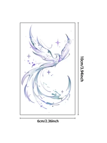 1张梦幻水彩凤凰临时纹身贴纸，尺寸为3.94*2.36英寸，饰以星星和新月元素，动感梦幻，适用于手臂、肩膀、腰部等身体部位，是节日、聚会、派对、送礼、惊喜的理想之选。防水防汗，持久耐用，易于粘贴和去除。 - 淺粉色 - 查看 5