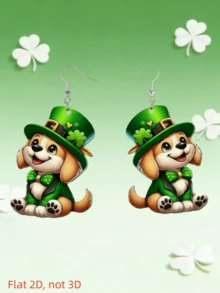2D Adorable Puppy Pendant Earrings, Irish Holiday Clover Acrylic Earrings, Dog Lover Gift, Classic Holiday Party Gift, Birthday Gift, Girlfriend Gift - Puppy - View 4