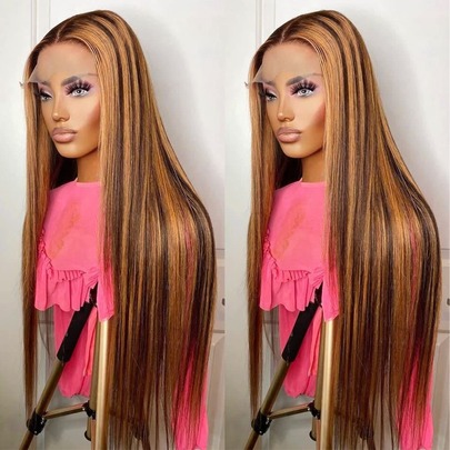 200% 密度 13x4 高光钢琴色高清蕾丝前假发 直发蕾丝前假发 真人混纺 100% 巴西发假发 自然色 13x4 5x5 13x6 无胶全蕾丝预拔毛蕾丝假发 带婴儿发 女士耳到耳瑞士高清蕾丝