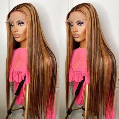 200% 密度 13x4 高光钢琴色高清蕾丝前假发 直发蕾丝前假发 真人混纺 100% 巴西发假发 自然色 13x4 5x5 13x6 无胶全蕾丝预拔毛蕾丝假发 带婴儿发 女士耳到耳瑞士高清蕾丝