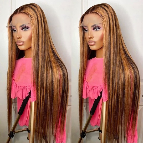 200% Density 13X4 Highlight Piano Color HD Lace Front Wig Straight Lace Front Wigs Human Blended Hair 100% Brazilian Hair Wig Natural 13X4 5x5 13x6 Glueless Full Edges Lace Pre-Plucked Lace Wig With Baby Hair For Women Ear To Ear Swiss HD Lace