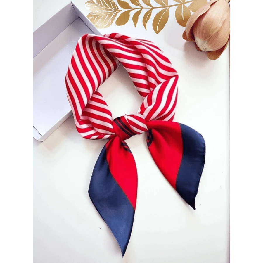 1pc New Women's Faux Silk Line Print 50x50CM Colors Small Square Scarf, Versatile Bandana, Decorative Ribbon For Bag, Neck Tie, Head Wrap, Suitable For Daily Use - Multicolor - View 1