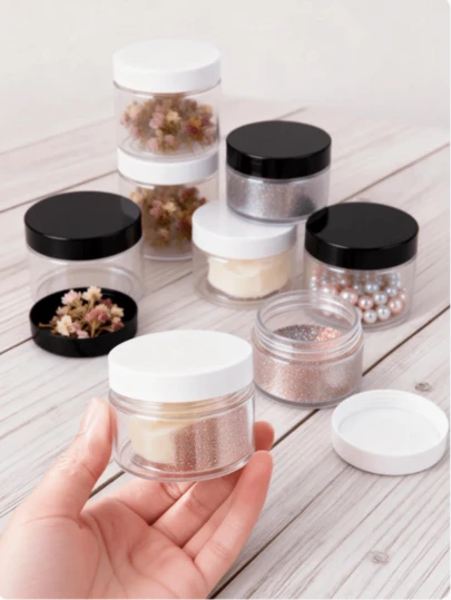 1pc/6pcs Plastic Wide-Mouth Storage Jars,Transparent High Quality Bottles For Nail Art, Beadwork, Organizer, 100ml/200ml/250ml