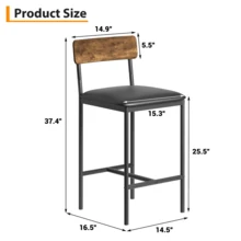 Juego de Bancos Altos Estilo Industrial Bancos de Bar con Respaldo de Madera y Asiento Acolchado para Cocina y Comedor - Marrón - Ver 2