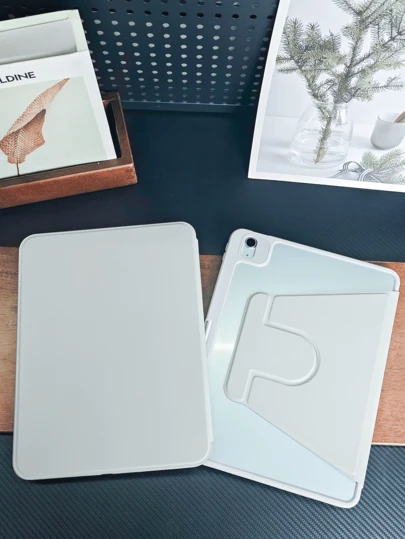 360 Degree Rotating Protective Case With Pencil Slot Transparent Backplate, Auto Wake/Sleep