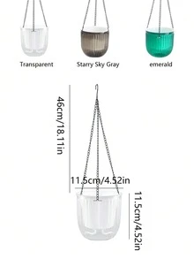 1 件简约设计透明悬挂花盆，塑料大口自浇水篮，可视水位花盆，适合吊兰 - 無色 - 查看 7