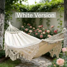 New Style Hammock With Tassels, Suitable For Outdoor Camping, Made Of Thick Canvas, Double Leisure Swing, Anti-Tipping Camping Chair. - White - View 3