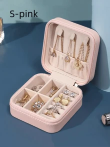 1 Peça Caixa de Armazenamento de Brincos em Couro PU à Prova d'Água, Organizador de Joias Portátil de Camada Dupla para Anéis, Brincos, Colares, Pulseiras, Caixa Protetora de Joias à Prova de Poeira e Oxidação, Presente para Namorada, Mãe, Volta às Aulas - Multicolorido - Visão 15