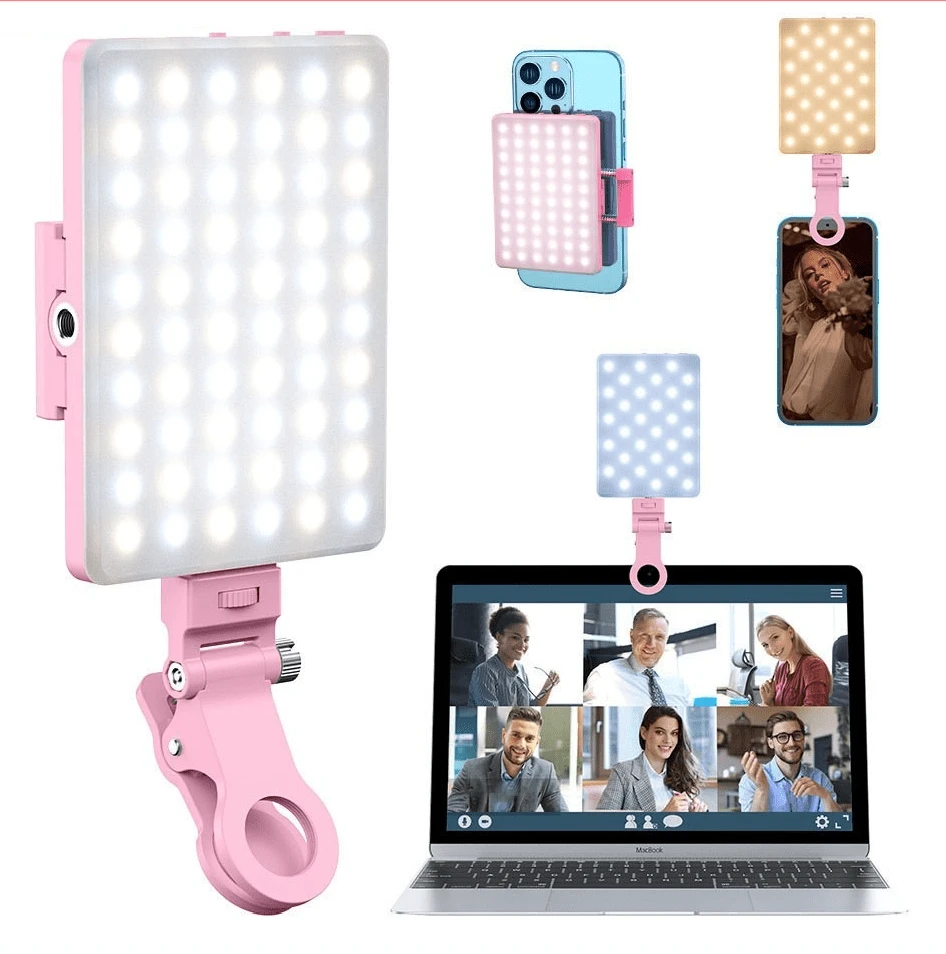 60 LED High Power Rechargeable Clip Fill Video Conference Light With Front & Back Clip, Adjusted 3 Light Modes For Phone, Compatible With IPhone, Android, IPad, Laptop, For Makeup,Selfie, Vlog,Birthday Gift - A - View 1