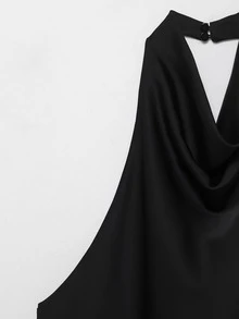Seelio Summer New Women's Fashion Satin Texture Elegant Halter Neck Top Black - Black - View 8