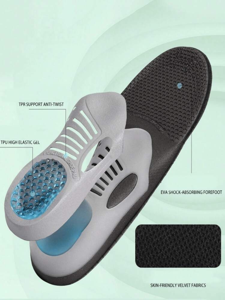 1 par de plantillas con soporte de arco, plantillas de gel con soporte de arco cómodas, plantillas para deportes y running, unisex - Negro - Añade 2