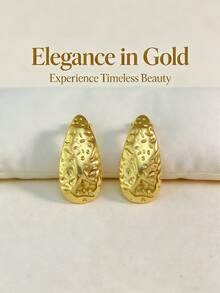 Stainless Steel Gold-Plated Ear Studs, Low Allergenic, Nickel-Free, Teardrop Ear Studs, Thick Gold Lady's Ear Studs, Fashion Declaration Geometric Texture Lightweight Anti-Allergy Ear Studs, Retro Jewelry Dance Party Gifts, Lady's Ear Studs, Fashionable Heavy And Unique Pendant Ear Studs, Lady's Gold Earring Set, Exquisite Gold-Plated Pendant Ear Studs, Anti-Allergy Ear Studs, Fashion Jewelry, Lady's Gifts, Party Gifts - Multicolor - View 3