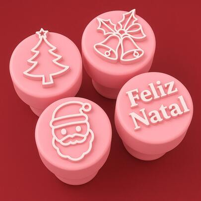 Kit Carimbos para Brigadeiro Docinho Natal Papai Noel Feliz Natal Sino Arvore de Natal 4 Peças