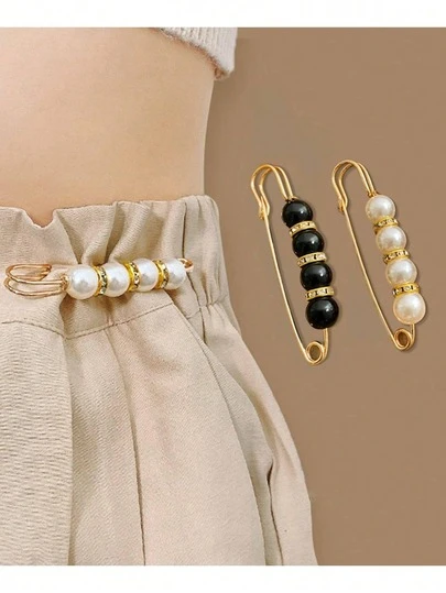 Pearl Brooch Pins,Safety Pins For Clothing Dress Pants Skirt Cardigan Collar,Safety Pins Decorative Pins For Clothing Cute Fancy Fashion Faux Pearl Brooch Pin Heavy Duty Embellishment For Girls Women Pants Extende,Safety Pin,Brooch Pin