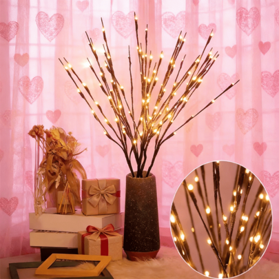 1/3 Pcs Glowing Artificial Branch Lamp, Realistic Branch-Shaped DIY Vase Decoration Light, 16 LEDs, Warm Light, Battery-Powered (Battery Not Included), Suitable For Home Use, Romantic Bedside Lamp, Room Decoration, Valentine's Day Decor