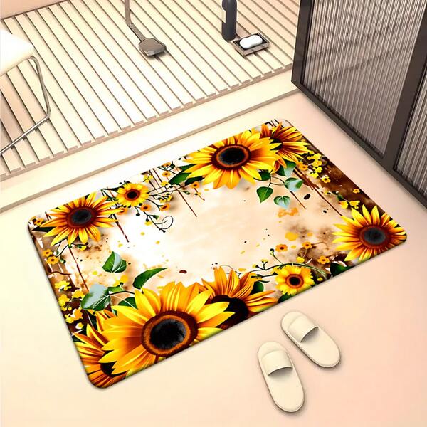 1/2 piezas Juego de alfombra de entrada y alfombra de piso con diseño de flor de girasol, con respaldo antideslizante, adecuado para múltiples escenarios de decoración del hogar, cálido y natural que agrega a la atmósfera de la vida
