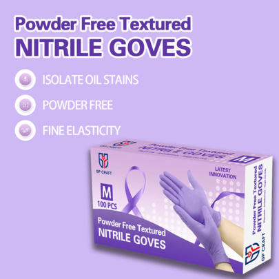 Caja de 100 guantes desechables de nitrilo morado de 4 mil, sin látex ni polvo, con textura para limpieza, salón de uñas, tatuaje, teñido de cabello, trabajo con resina epoxi, uso doméstico y profesional