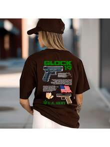 Camiseta Casual Oversized Glok Militar Tiro Esportivo Atirador - Marrom - Visão 6