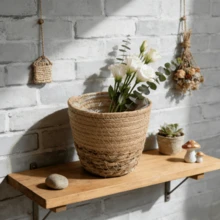 北欧风手工编织草编花盆套装，绿植收纳篮，带防水内衬，有大/中/小三种尺寸可选，适用于客厅和阳台装饰 - A - 查看 9