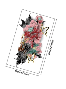 1张牡丹花临时纹身贴纸，水彩扎染金属线条，优雅暗黑设计，适用于手臂、腰部、腿部等身体部位，防水防汗，持久耐用，非常适合节日、派对、送礼等场合。 - 粉色 - 查看 7
